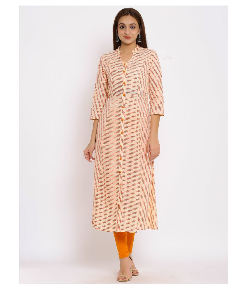     			FabbibaPrints - Orange Cotton Blend Women's Front Slit Kurti ( Pack of 1 )