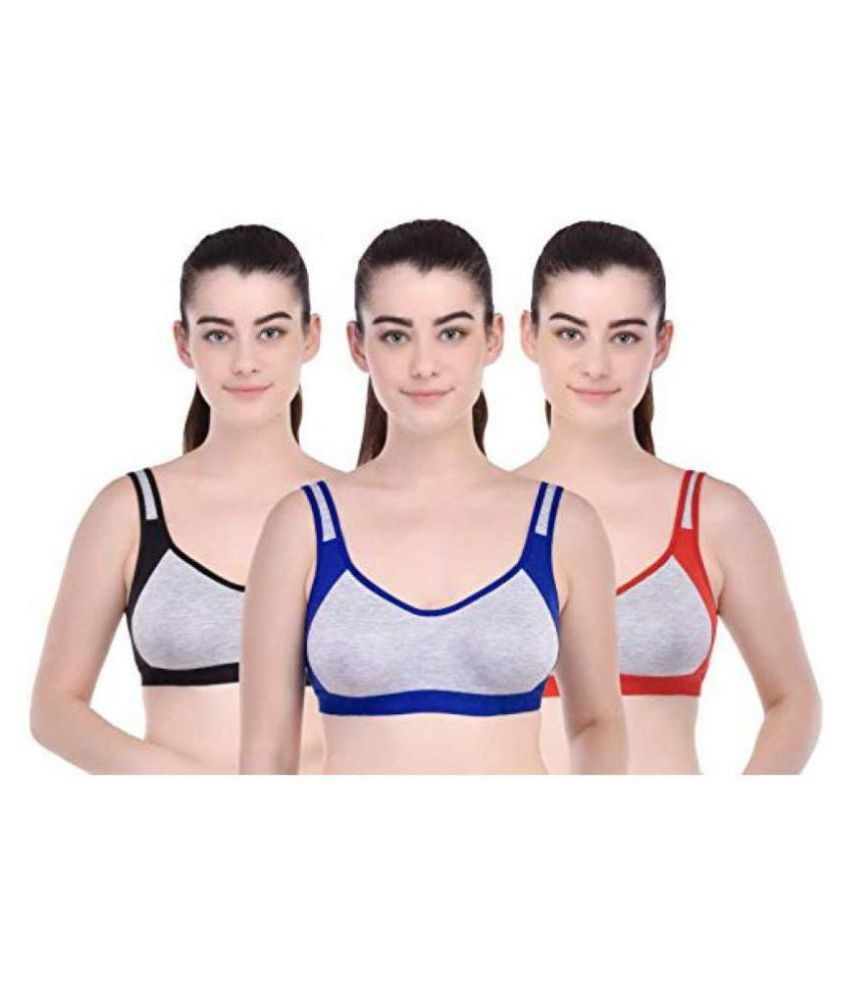 Daily Touch Multi Color Cotton Blend Color Blocking Sports Bra
