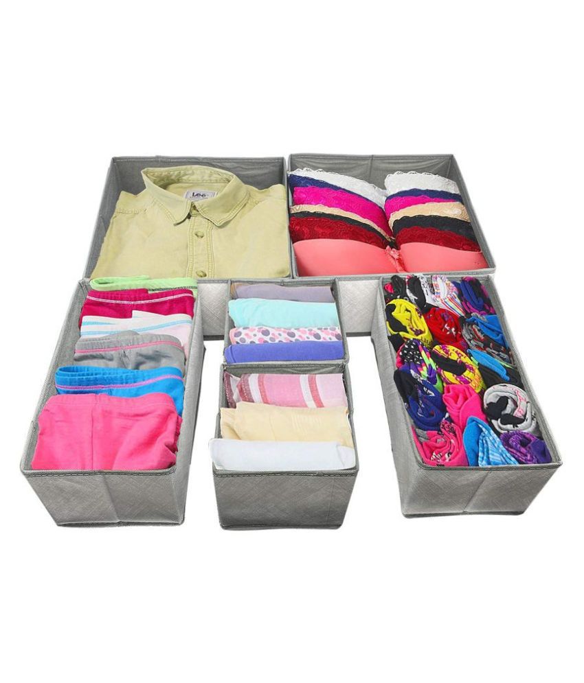     			House of Quirk Foldable Cloth Storage BoxCloset Dresser Drawer Organizer Cube Basket Bins Containers Divider with Drawers for Underwear, Bras, Socks, Ties, Scarves, Set of 6