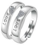 silver plated designed with shape of heart designer adjustable couple ring for men and women.