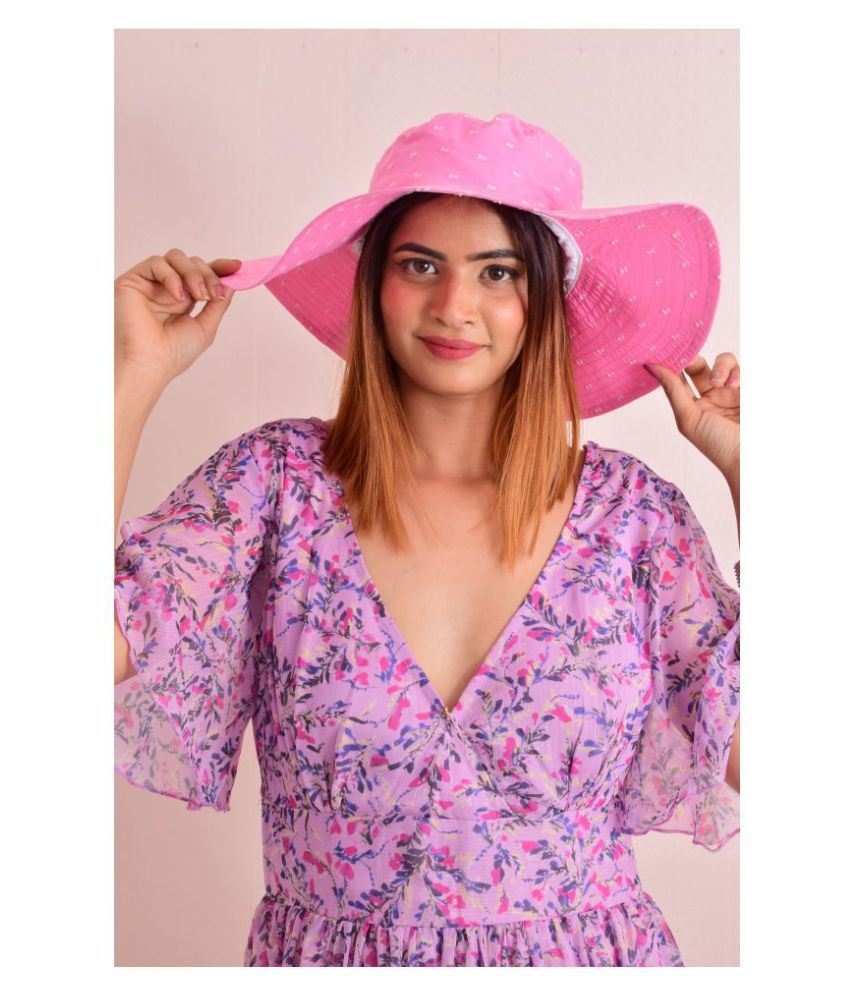 NUEVOSDAMAS Women's Dobby Dots CottonCircular Shape Summer Hat (Pink)