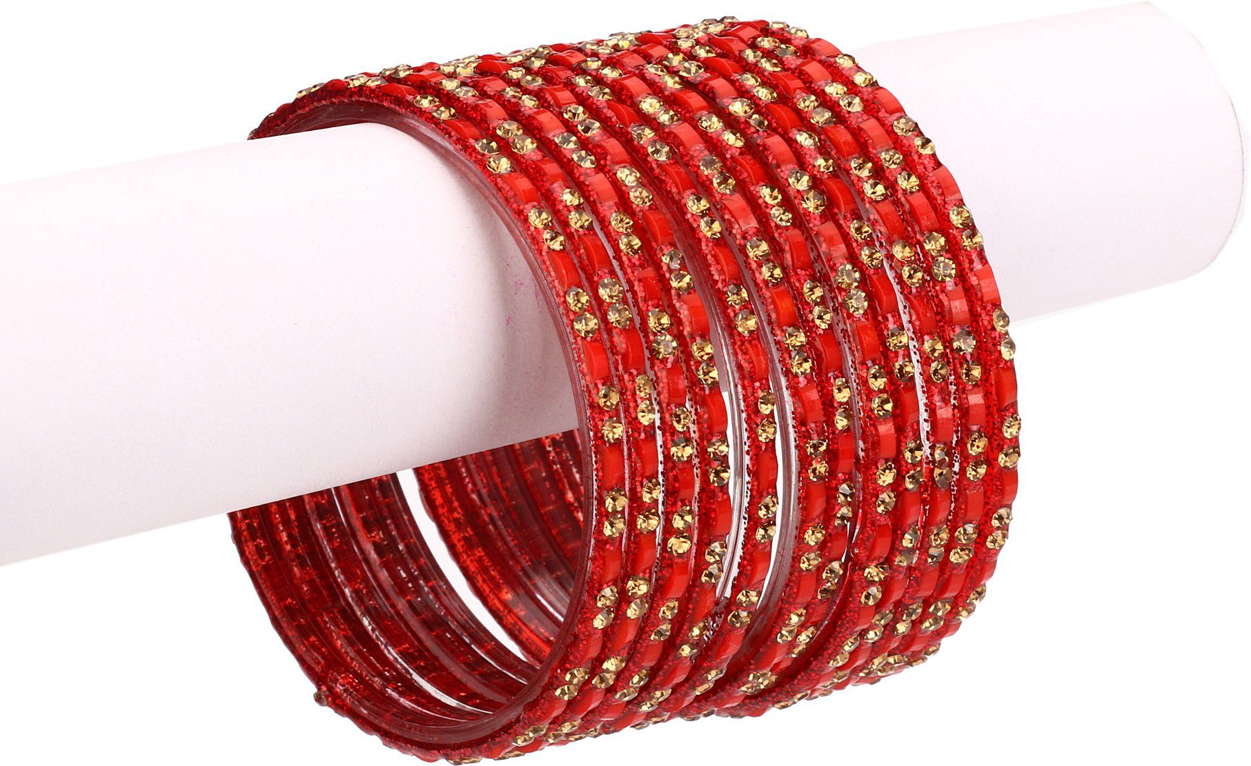     			Somil 12 Red Glass Bangle Party Set Fully Ornamented With Colorful Beads & Crystal With Safety Box-ED_2.8