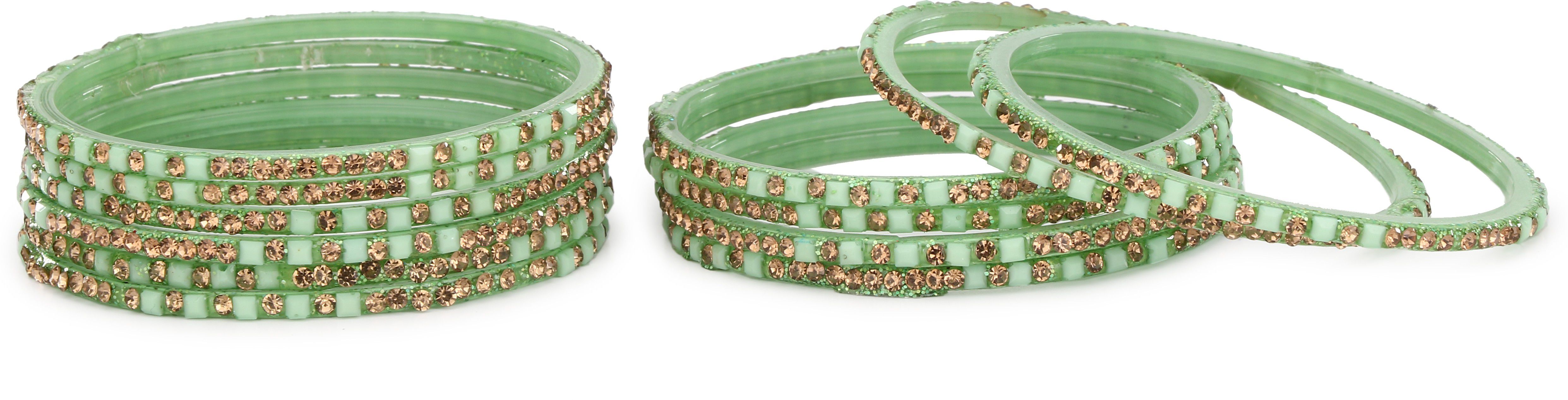    			Somil Hand Decorative Traditional/ Fashionable Glass Bangle Set Ornamented With Colorful Beads For Stylish Attractive Look (Pack Of 12) Green_2.6