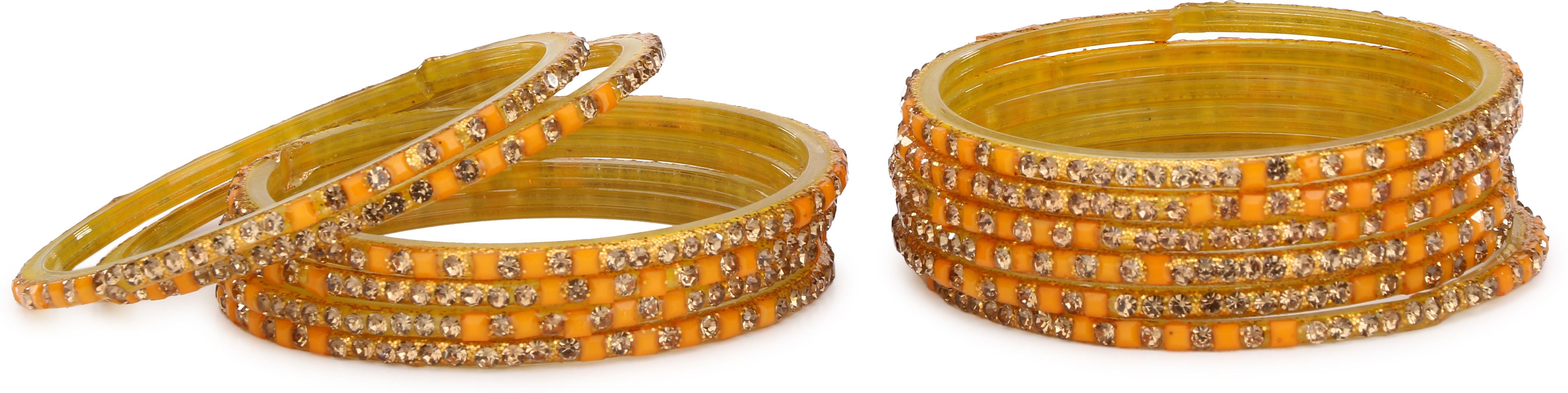     			Somil Hand Decorative Traditional/ Fashionable Glass Bangle Set Ornamented With Colorful Beads For Stylish Attractive Look (Pack Of 12) Yellow_2.8