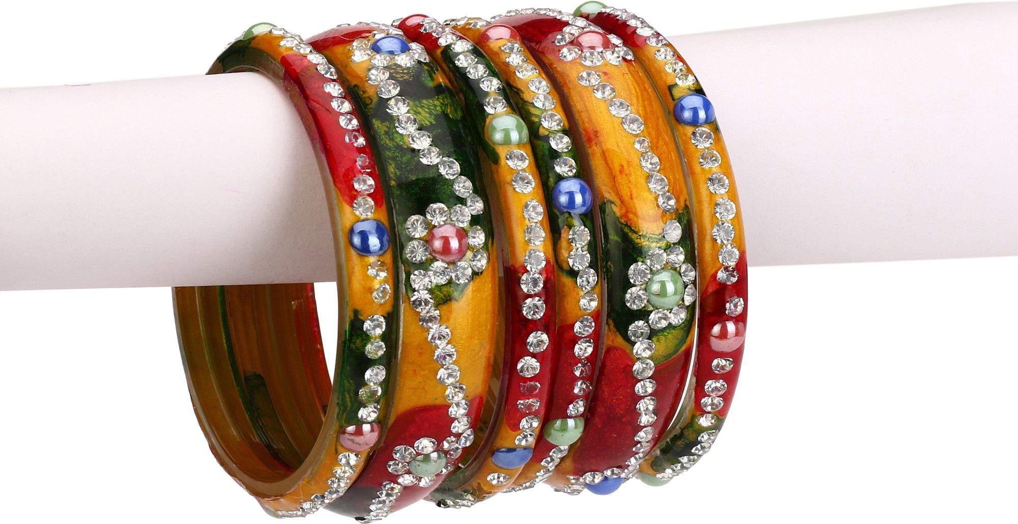     			Somil Multi Color 2 & 4 Bangle Set decorative With Colorful Beads & Stones With Safety Box-DM_2.2