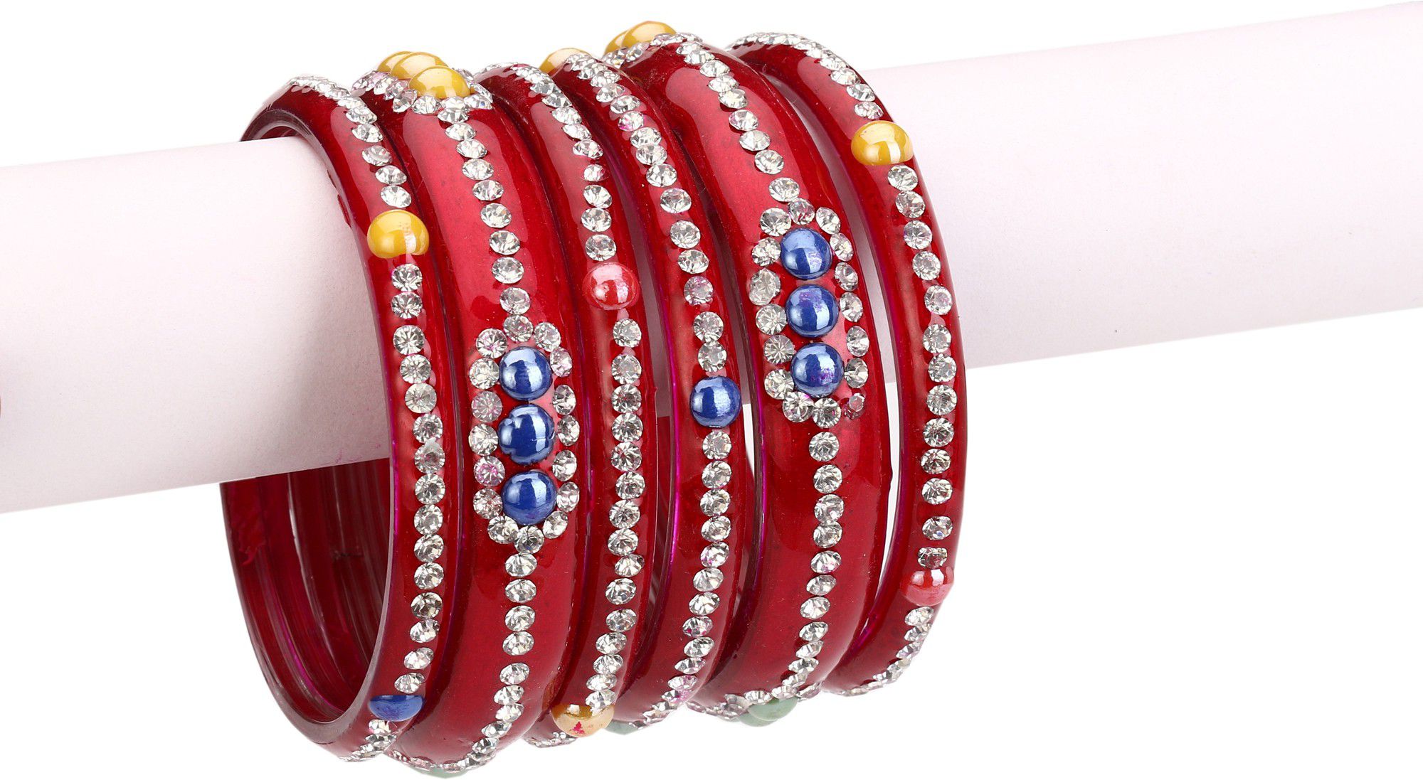     			Somil Red Color 2 & 4 Bangle Set decorative With Colorful Beads & Stones With Safety Box-DR_2.4