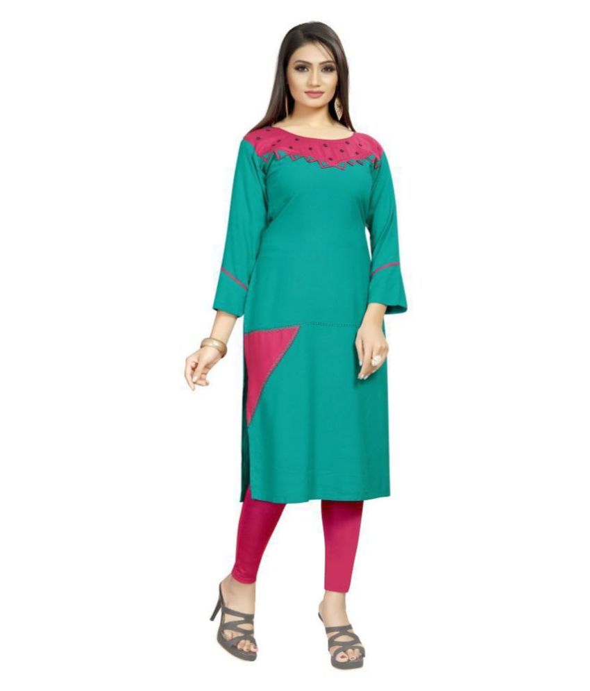     			dk life style - Green Rayon Women's Straight Kurti ( Pack of 1 )