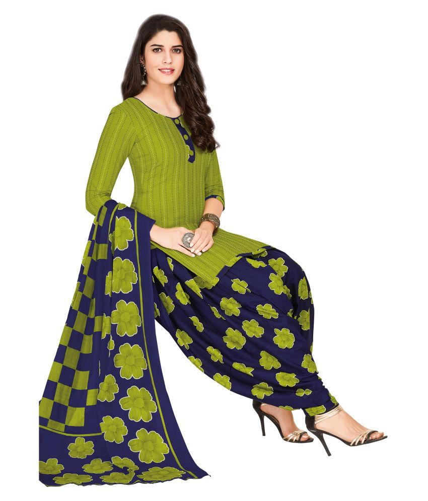     			shree jeenmata collection Green,Blue Cotton Unstitched Dress Material