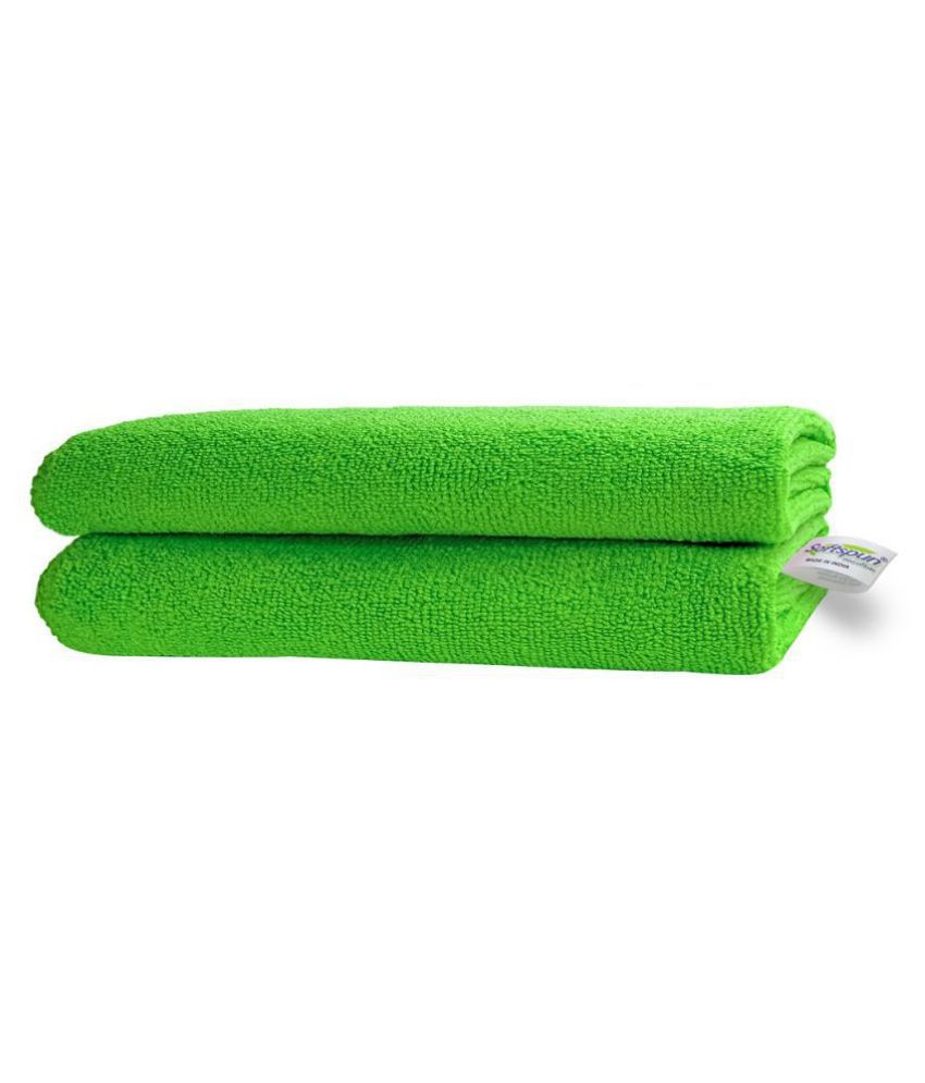 SOFTSPUN Microfiber Cloth - 2 pcs - 30x30 cms - 340 GSM Green - Thick Lint & Streak-Free Multipurpose Cloths - Automotive Microfibre Towels for Car Bike Cleaning Polishing Washing & Detailing