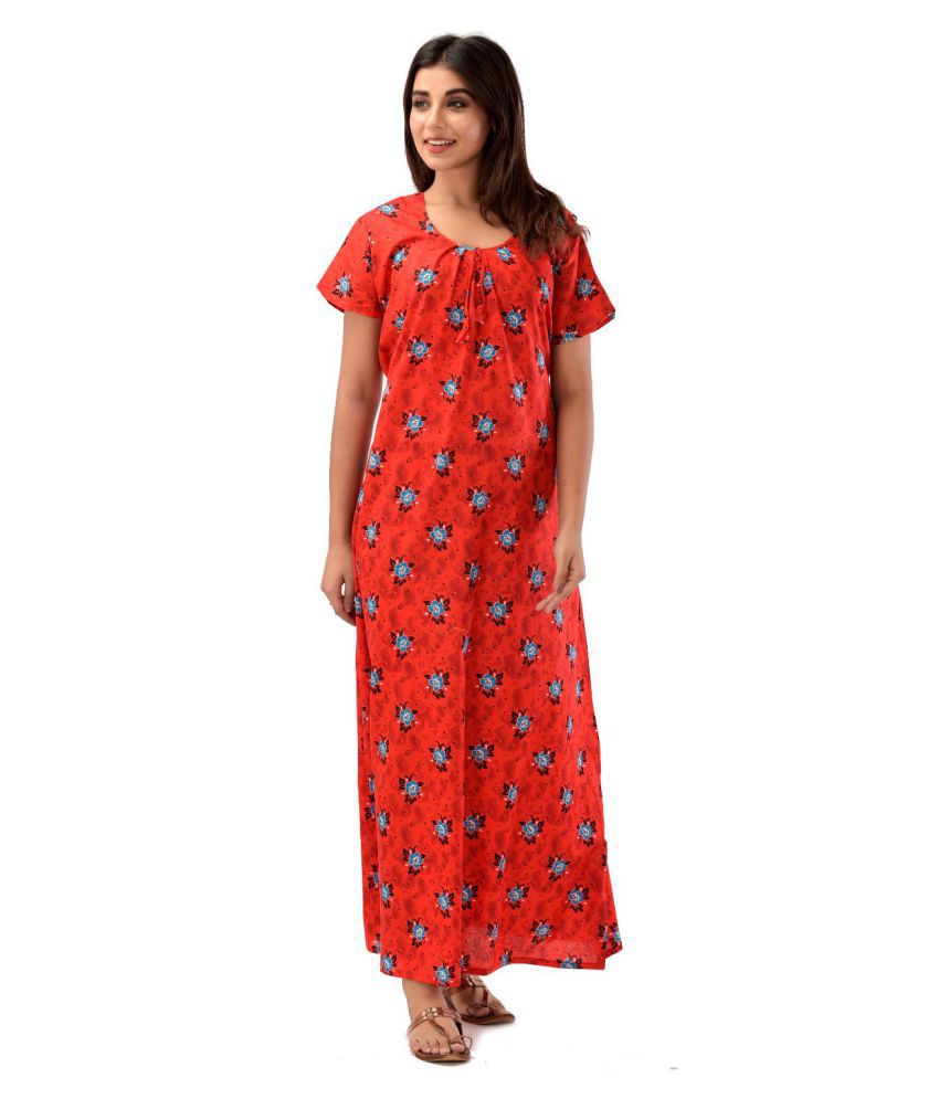     			Apratim Cotton Nighty & Night Gowns - Red