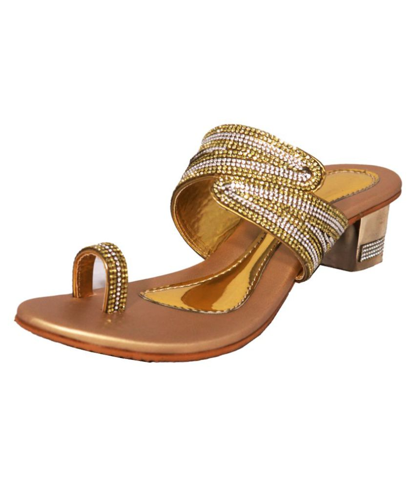 RAGE GAZE Gold Block Heels Price in India- Buy RAGE GAZE Gold Block ...