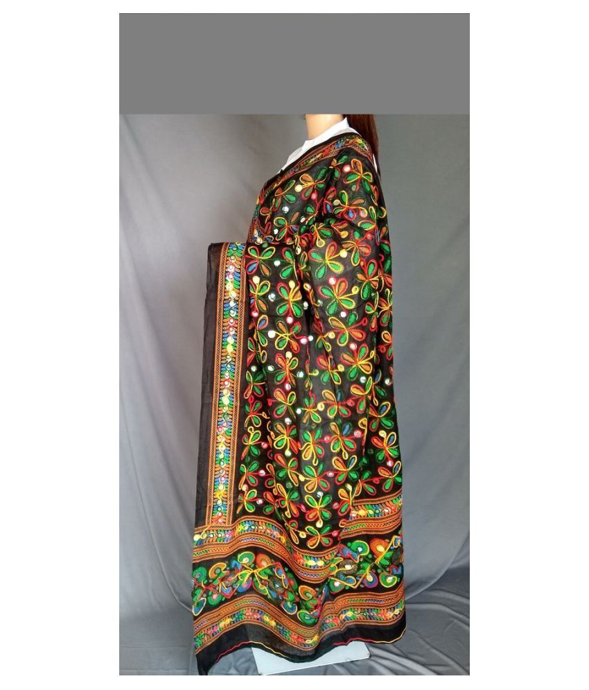     			Raj Black Cotton Phulkari Dupatta