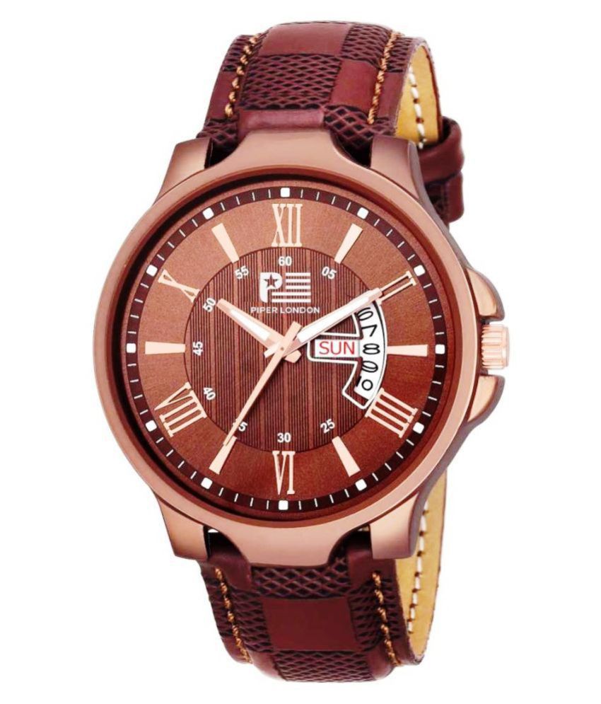 piper london PL-801-BROWN DD Leather Analog Men's Watch