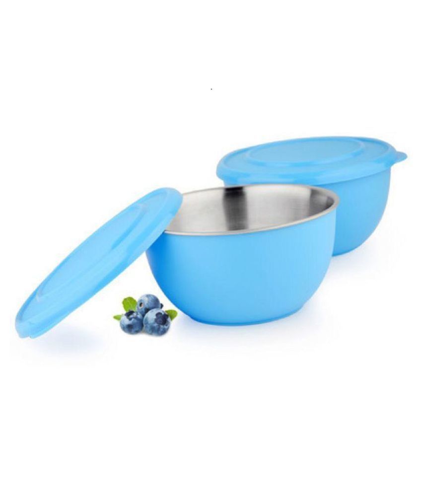 LIEFDE MICROWAVE SAFE STAINLESS STEEL SERVING BOWL BLUE SET OF 2 13 CM EACH