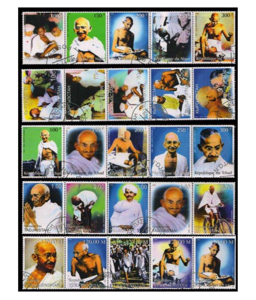     			Hop n Shop - MAHATMA GANDHI Niger, Tchad, Tajikistan, Turkmenistan, Kyrgyzsan- Used C.T.O Stamps 25 Stamps