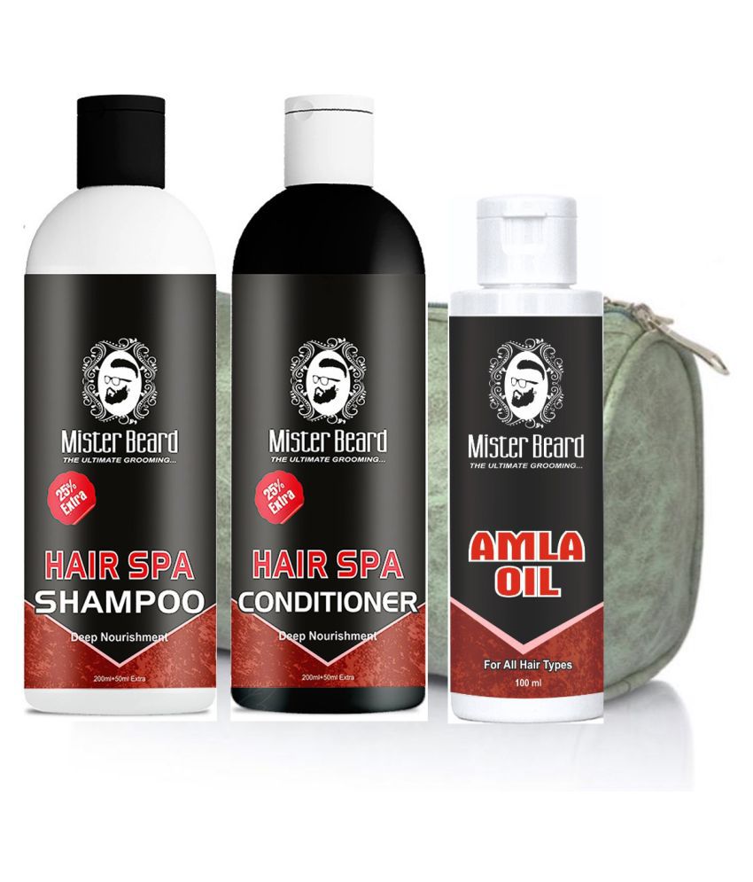MISTER BEARD Hair Spa Shampoo, Cond, Free Bag And Amla Hair Oil 100 mL Pack of 3 Fliptop Plastic Jar