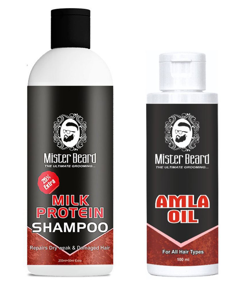 MISTER BEARD Milk Protein Shampoo And Amla Hair Oil 100 mL Pack of 2 Fliptop Plastic Jar