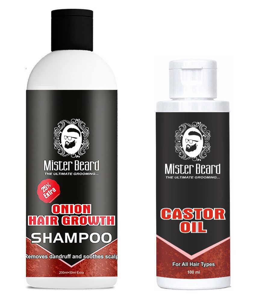 MISTER BEARD Onion Shampoo And Castor Hair Oil 100 mL Pack of 2 Fliptop Plastic Jar