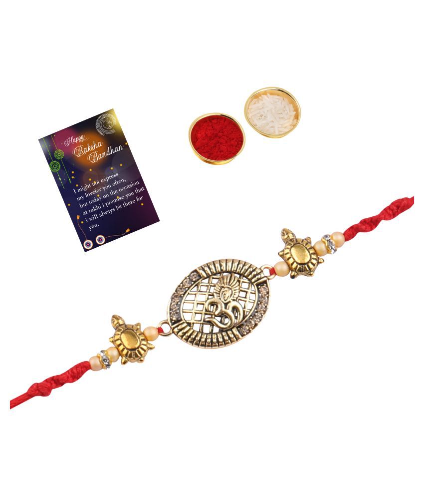     			Paola Classic  Designer Look "OM" Pendant Rakhi For  Bhaiya/Brother/Bhai With Roli Chawal And  Greeting Card