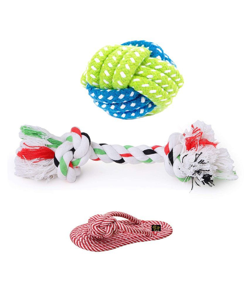     			KOKIWOOWOO Cotton Rope Toy Set Slipper, Ball 2 knot Set of 3