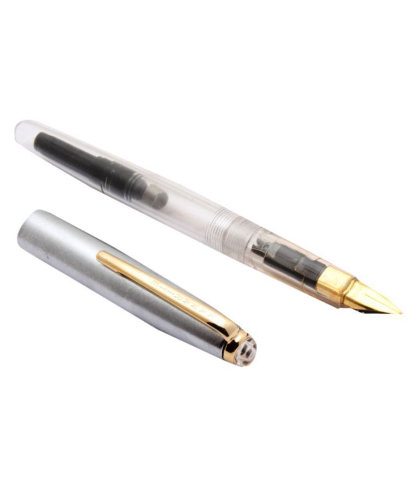     			Srpc Stylish Kanwrite PC Demonstrator Fountain Pen Medium Nib Steel Cap Golden Trims With Converter