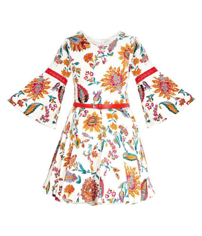     			Naughty Ninos Girls White And Yellow Floral Printed Dress