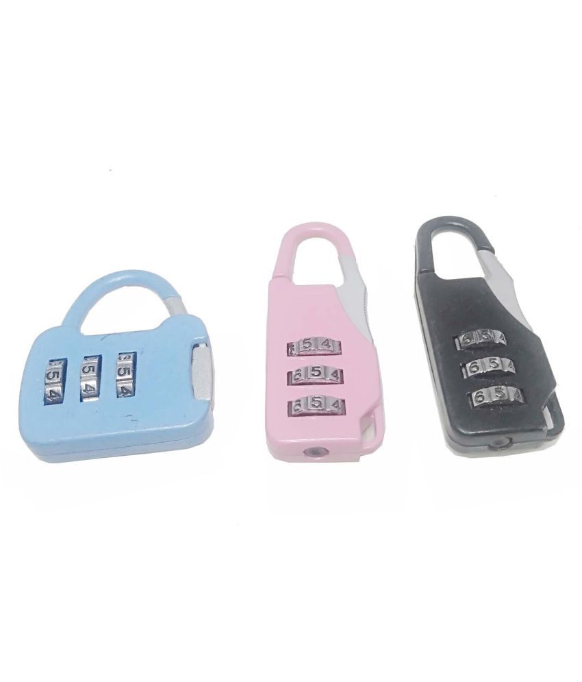     			Unikkus Set of 3 Mini safety number lock for luggage, Bag, Travelling purpose Lock