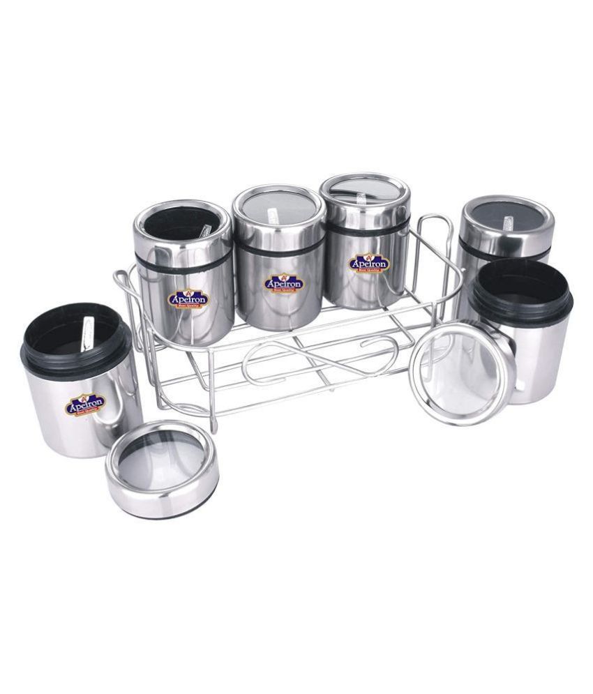     			APEIRON Masala dabba Thread Steel Spice Container Set of 6 1050 mL