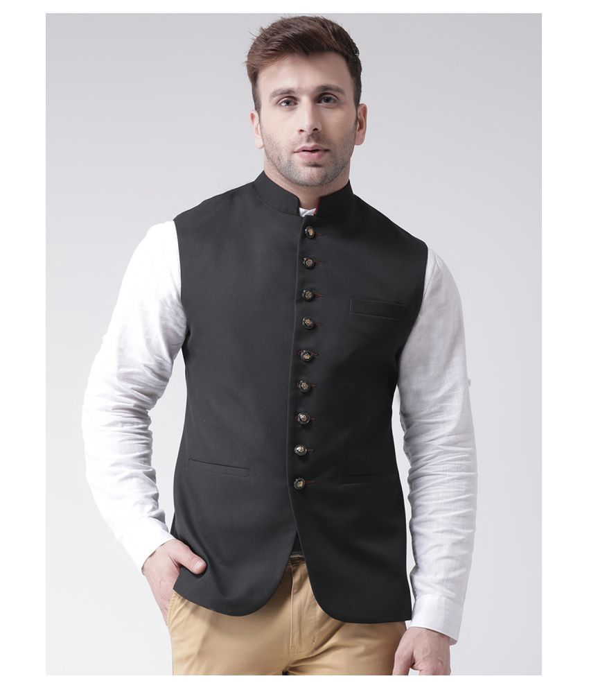     			Hangup Black Cotton Blend Nehru Jacket