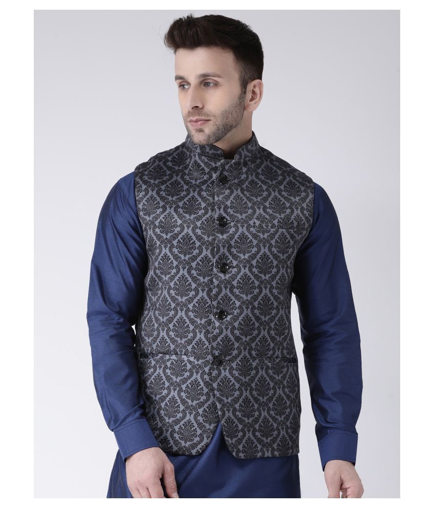     			Hangup Black Cotton Blend Nehru Jacket