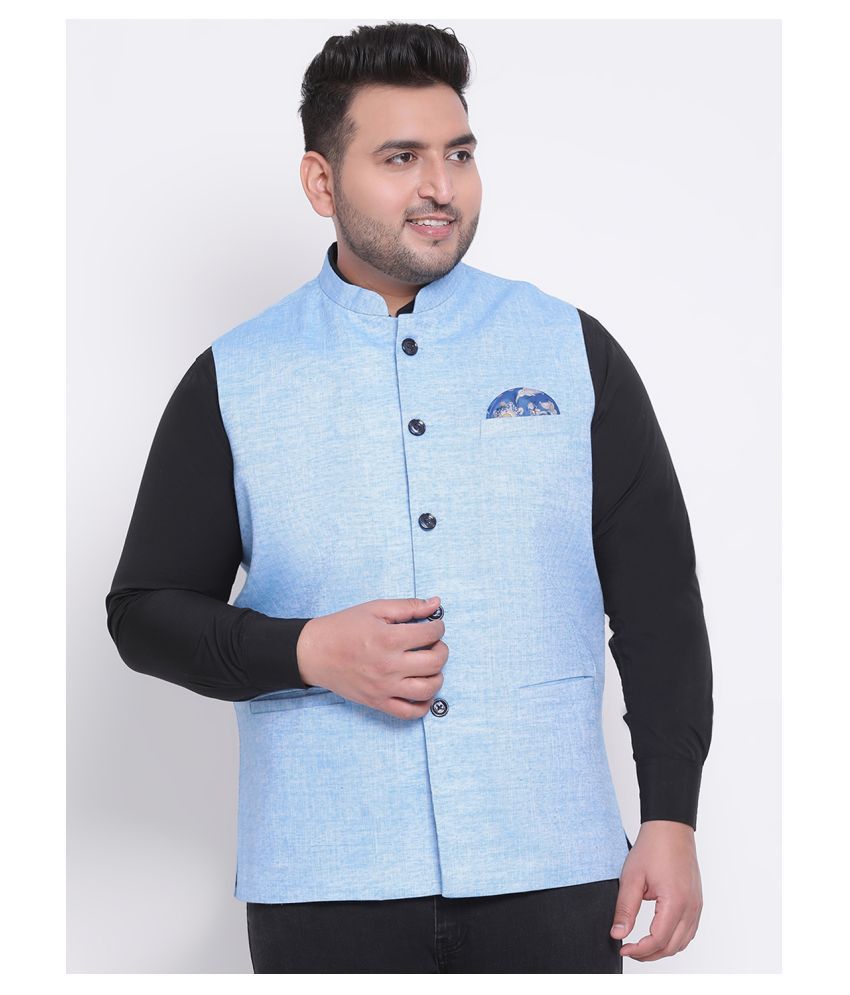     			Hangup Blue Linen Nehru Jacket