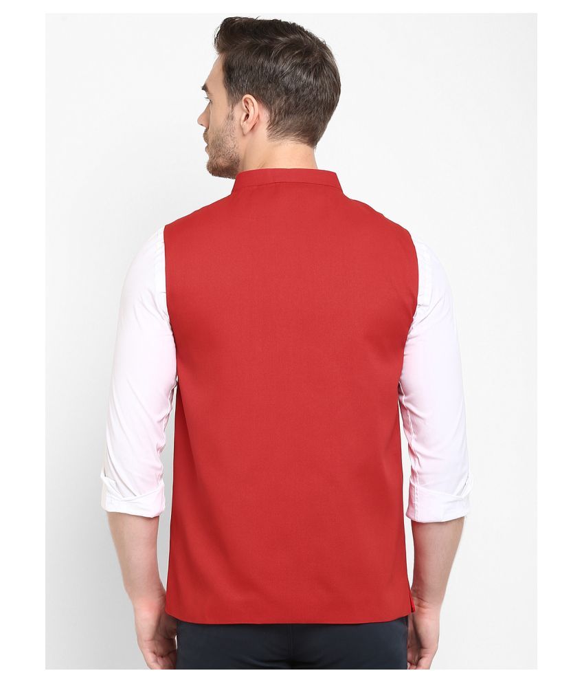     			Hangup Red Jute Nehru Jacket