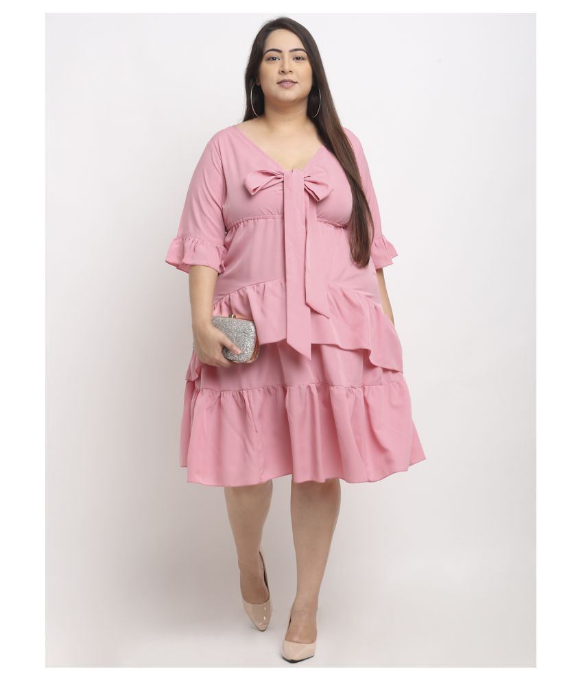 FLAMBEUR Polyester Pink Fit And Flare Dress - Single
