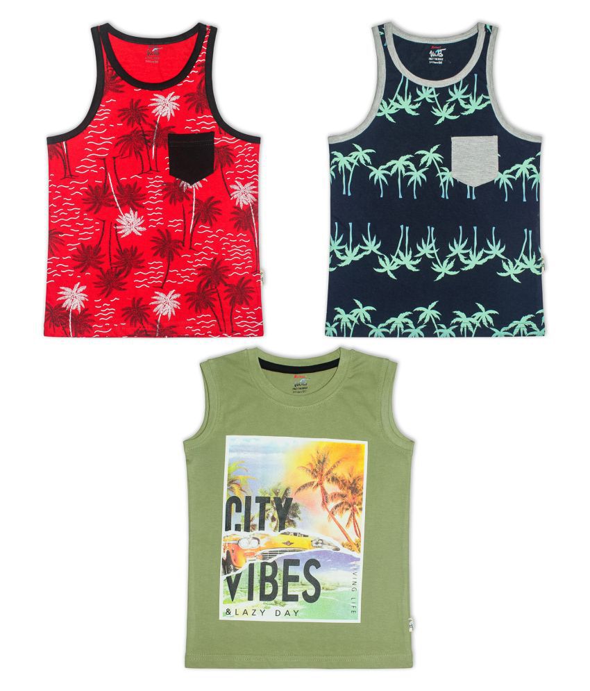 Meet The Boyz 100% Cotton Knitted Round Neck Sleeveless casual Fit Printed T-Shirt For Boys