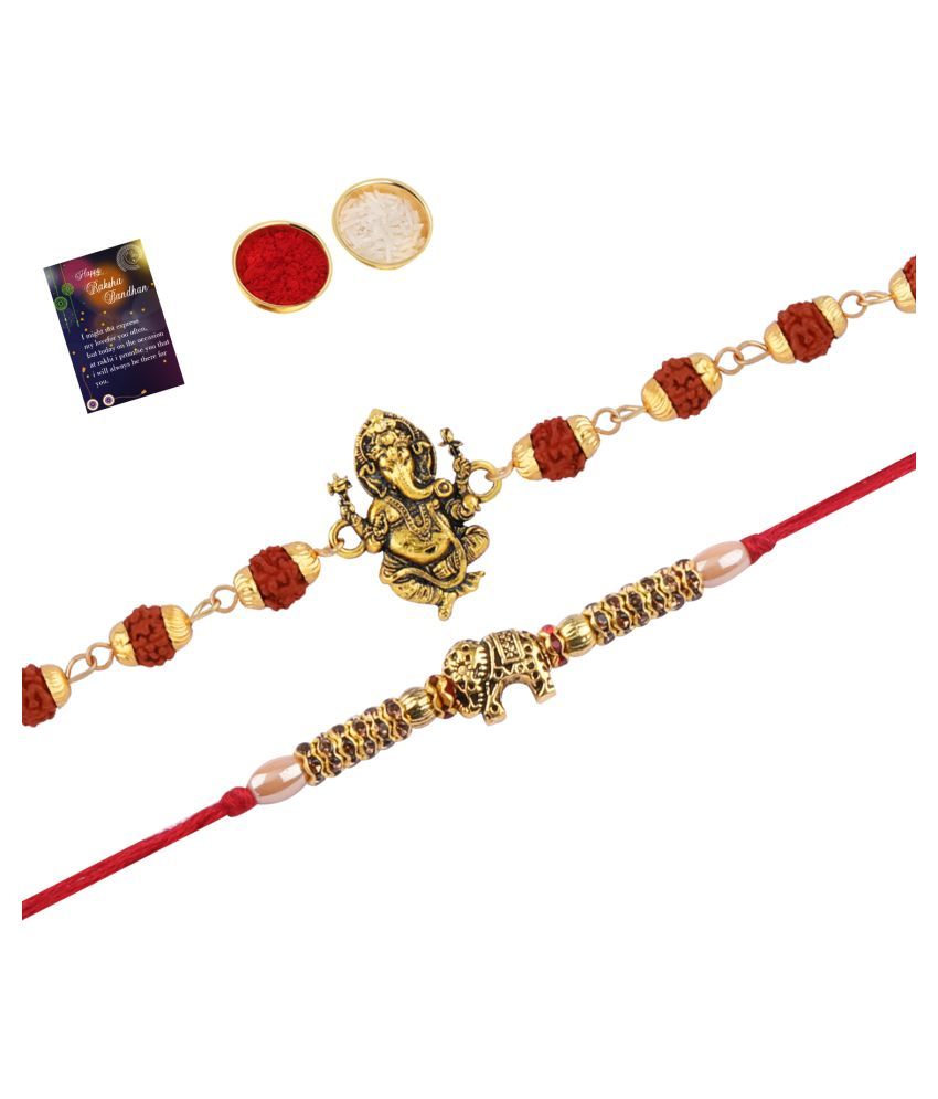     			Paola Bracelet Bhaiya  Rakhi  Rudraksh "Ganeshji"With Stylish  Designe Rakhi Combo For Bhai With Roli Chawal And Greeting Card