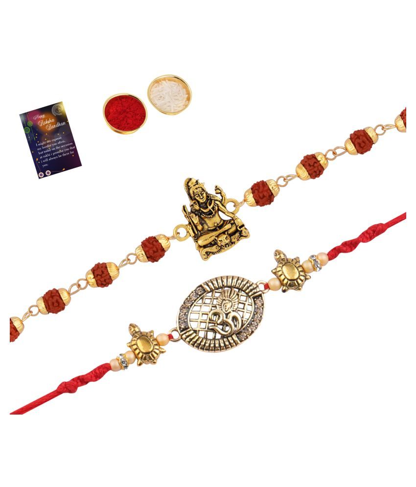     			Paola Bracelet Bhaiya  Rakhi  Rudraksh "Shiv Ji"And Elegant Designe Rakhi Combo For Bhai With Roli Chawal And Greeting Card