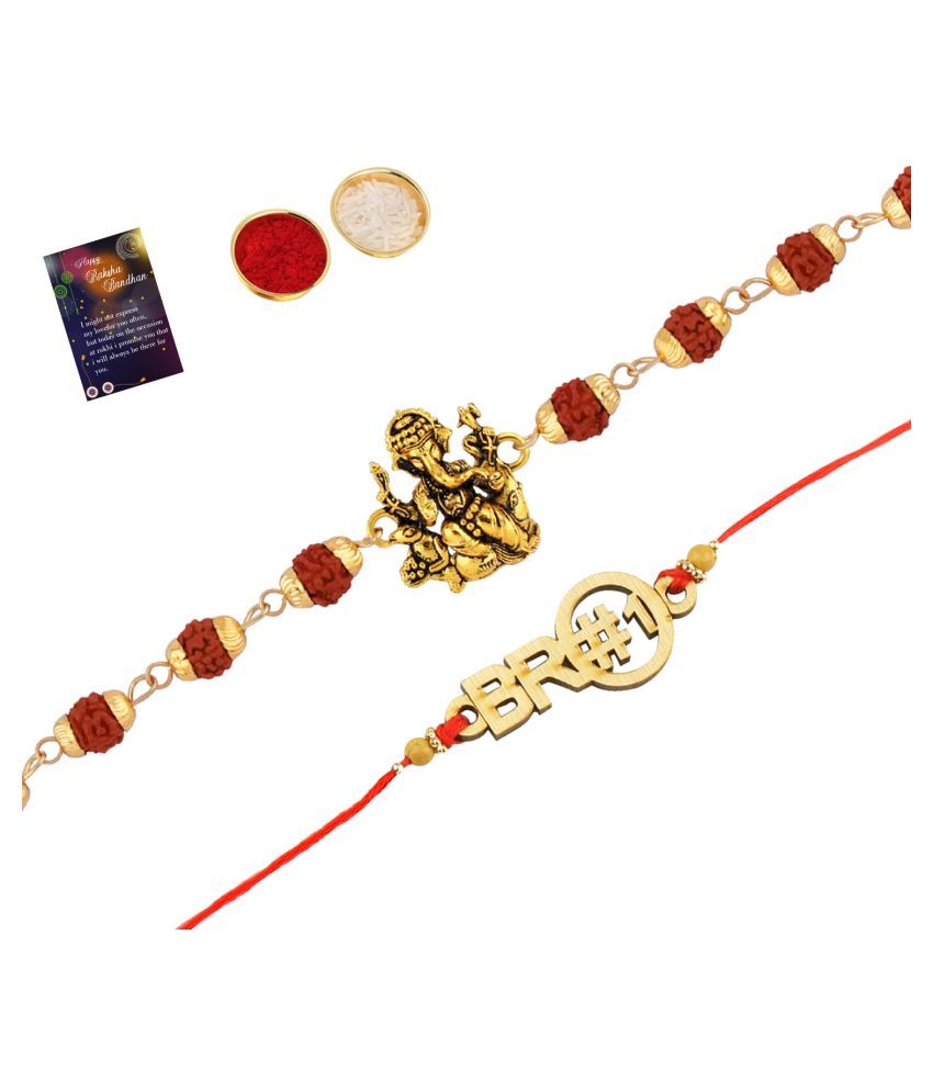     			Paola Rakhi  Rudraksh "Ganpati Ji" With  Stylish" BRO"   With Roli Chawal And  Greeting Card