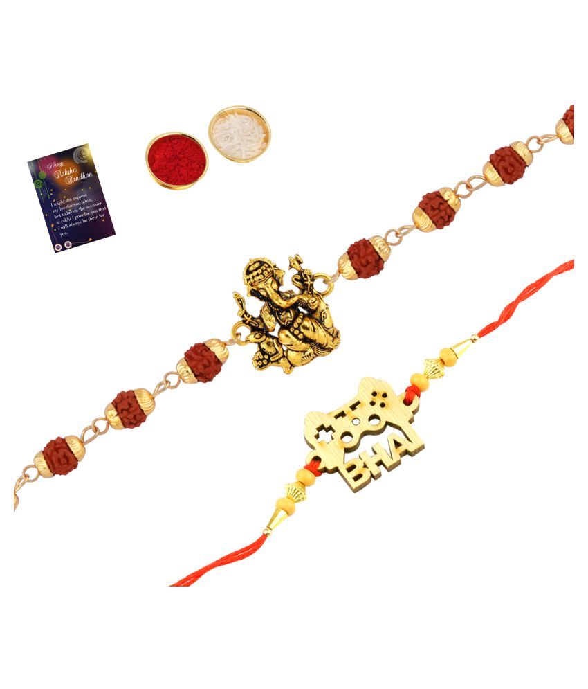     			Paola Rakhi  Rudraksh "Ganpati Ji" With   Elegant" BHAI" Designe  With Roli Chawal And  Greeting Card