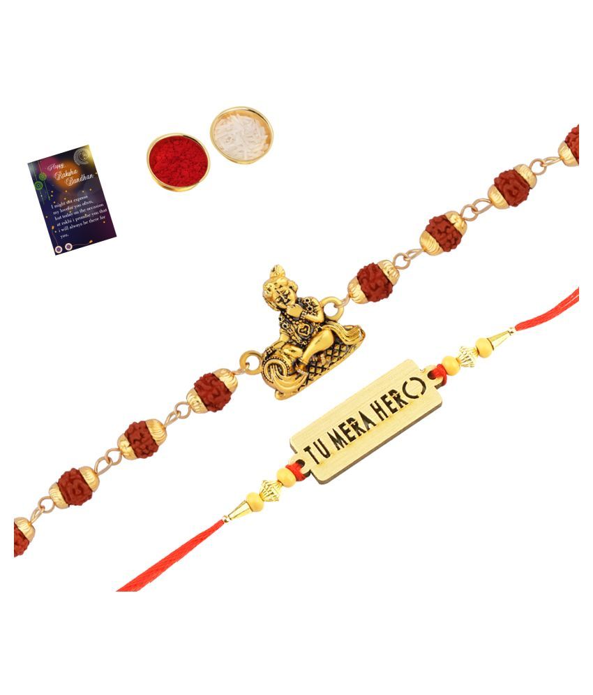     			Paola Rakhi  Rudraksh "Krishna" With " Tu Mera Hero"  With Roli Chawal And  Greeting Card