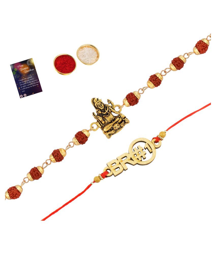     			Paola Rakhi  Rudraksh "Shiv Ji"With  Stylish" BRO"   With Roli Chawal And  Greeting Card