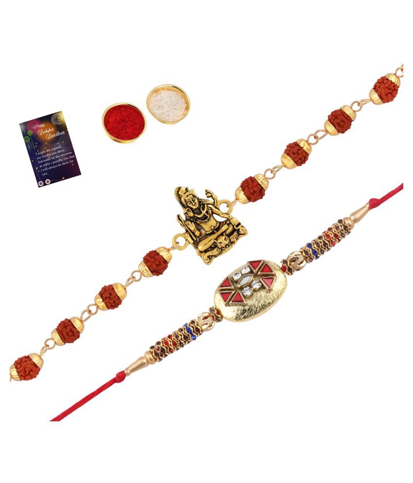     			Paola Rakhi  Rudraksh "Shiv Ji" With Designer Rakhi  For Bhaiya With Roli Chawal And Greeting Card