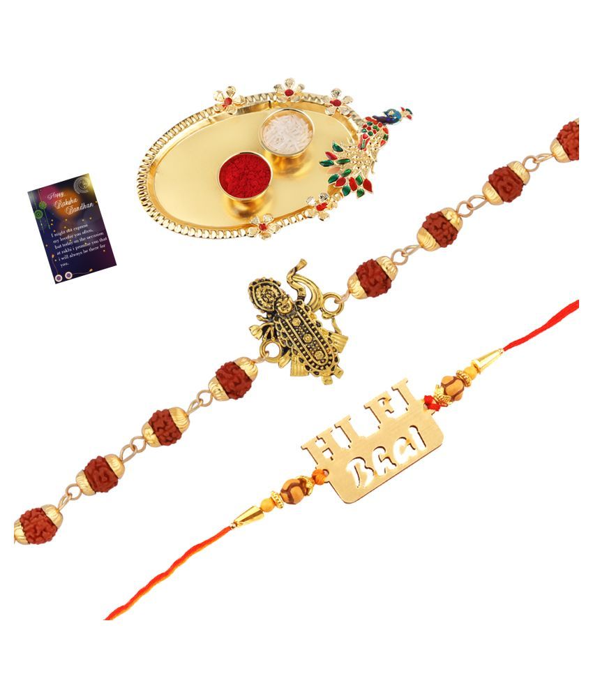     			Paola Rakhi  Rudraksh "Shreenathji "With  Elegant" HI-FI BHAI"   With Roli Chawal And  Greeting Card 1 Kankawati Pooja Thali