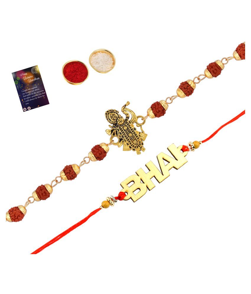     			Paola Rakhi  Rudraksh "Shreenathji "With " BHAI" Designe  With Roli Chawal And  Greeting Card