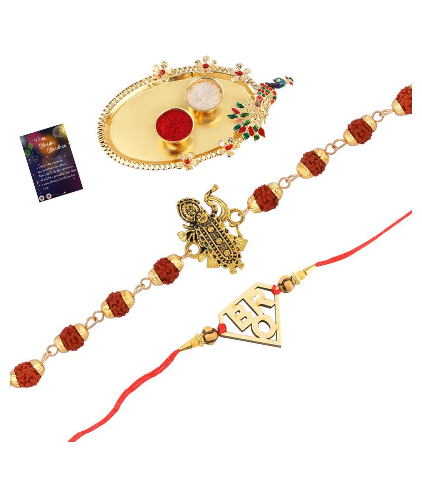     			Paola Rakhi  Rudraksh "Shreenathji "With  Stylish" BRO"   With Roli Chawal And  Greeting Card 1 Kankawati Pooja Thali