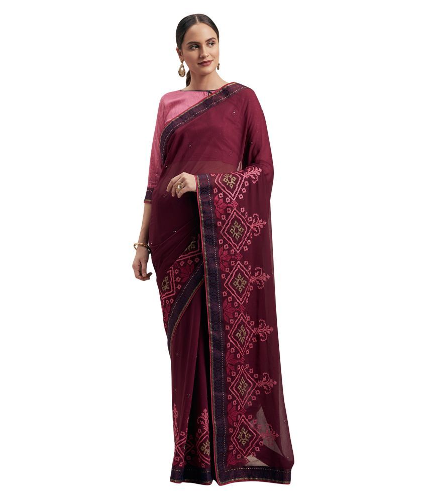     			Aarrah Maroon Chiffon Saree - Single