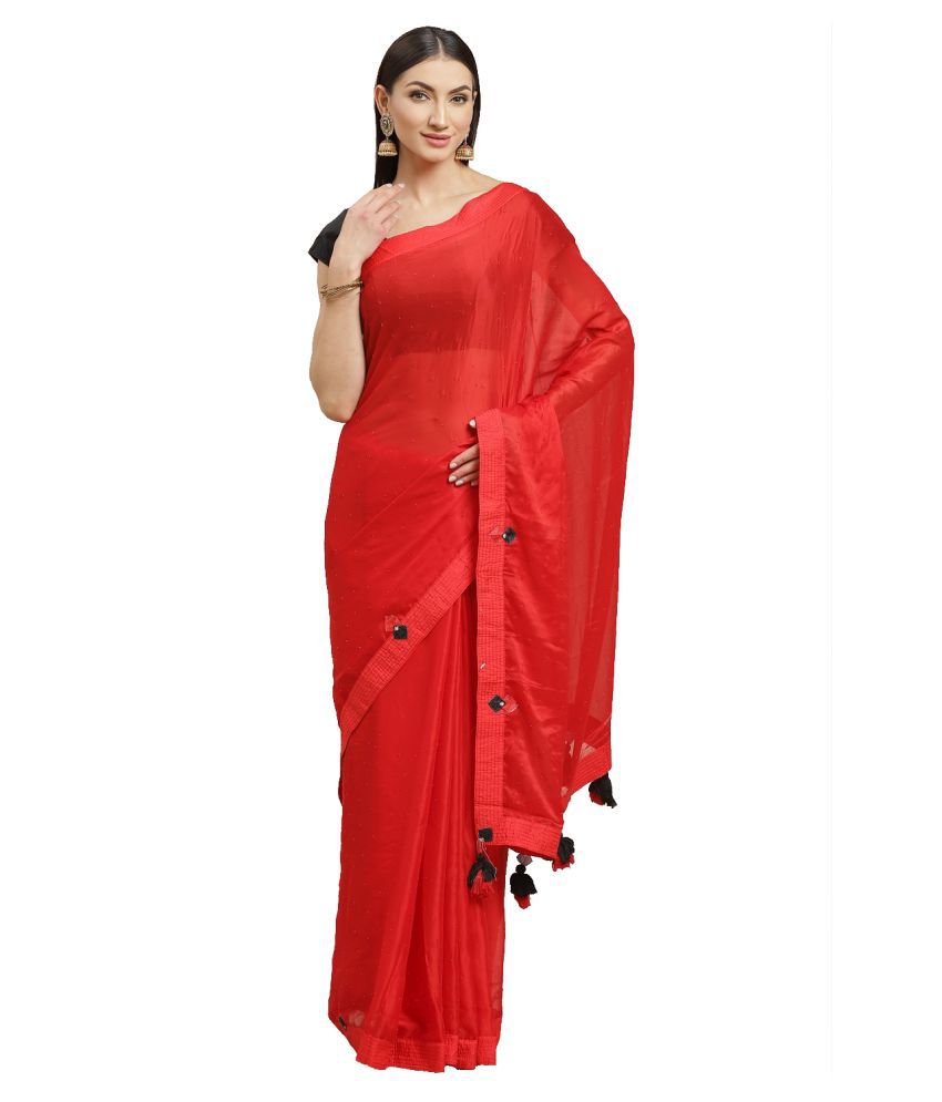     			Aarrah Red Satin Saree - Single
