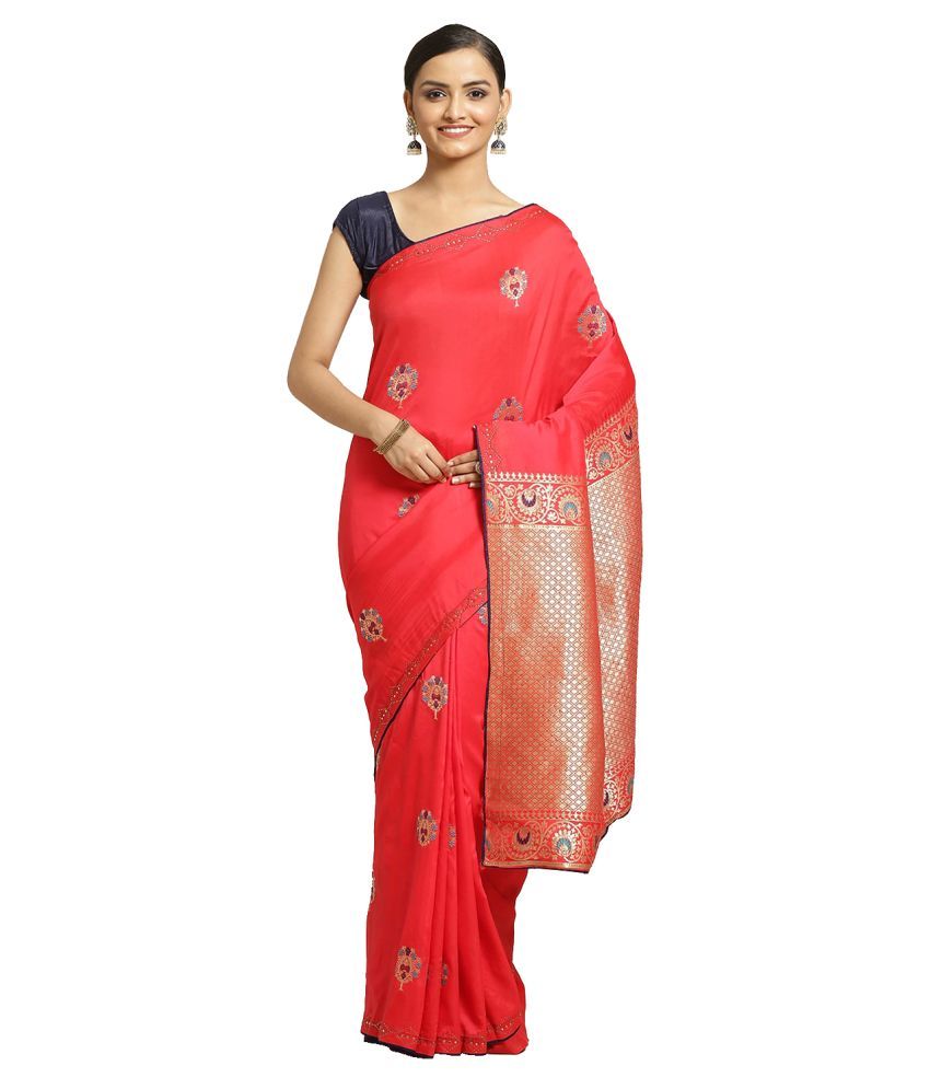     			Aarrah Red Silk Blend Saree - Single