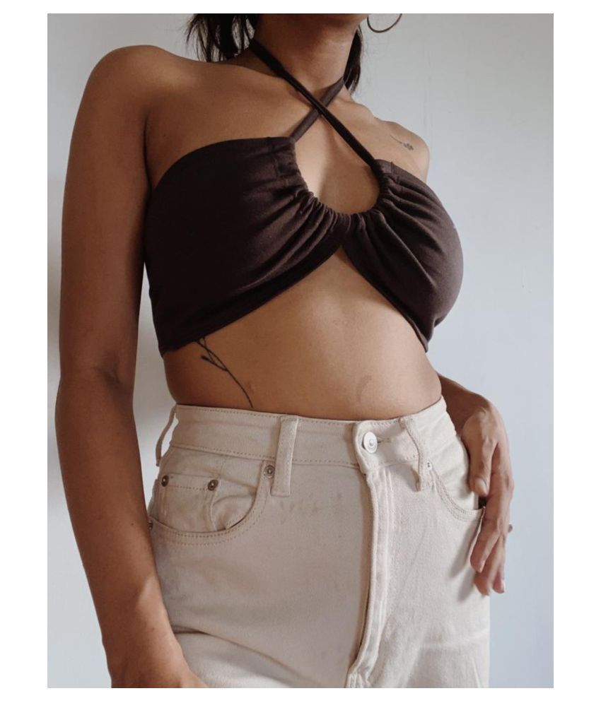     			Body Concept Cotton Drawstring Tops - Brown Single