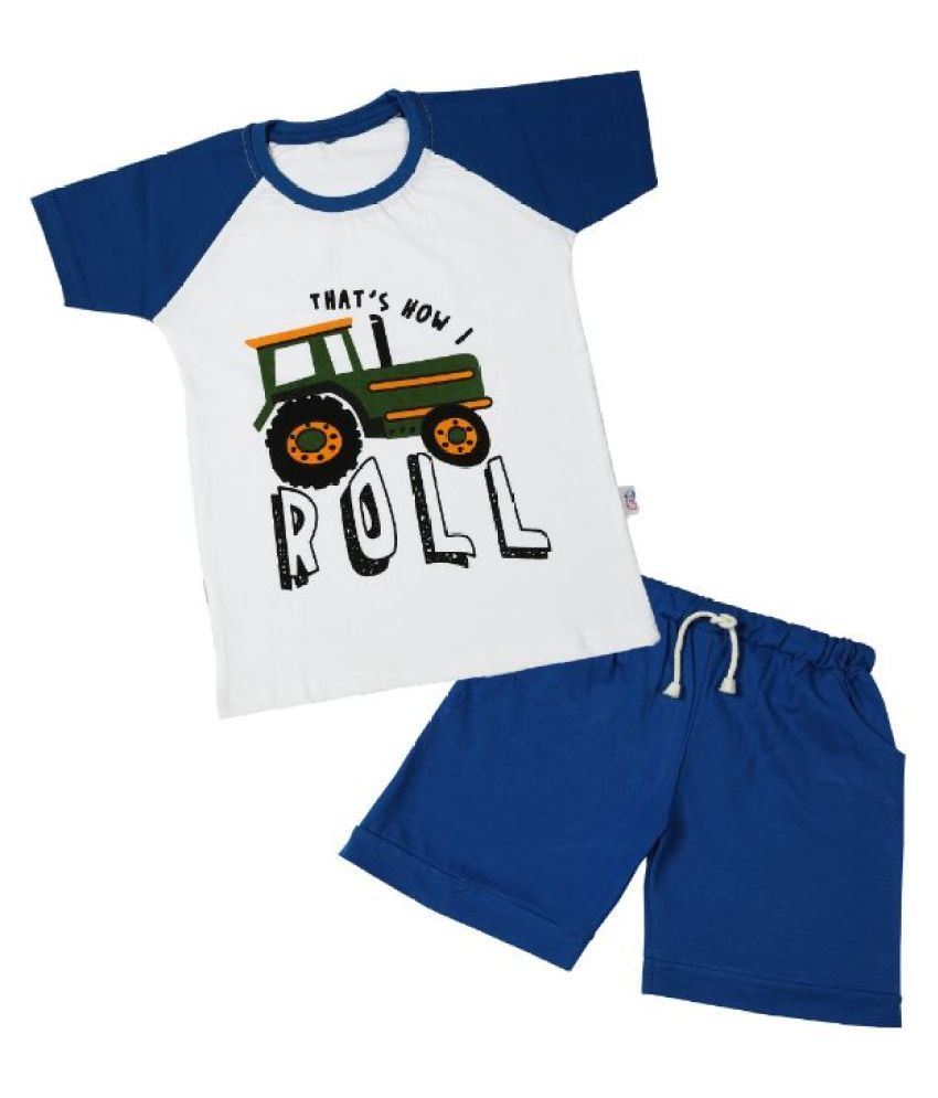     			CATCUB Boy's & Girl's Cotton  Printed Clothing Set (Blue)