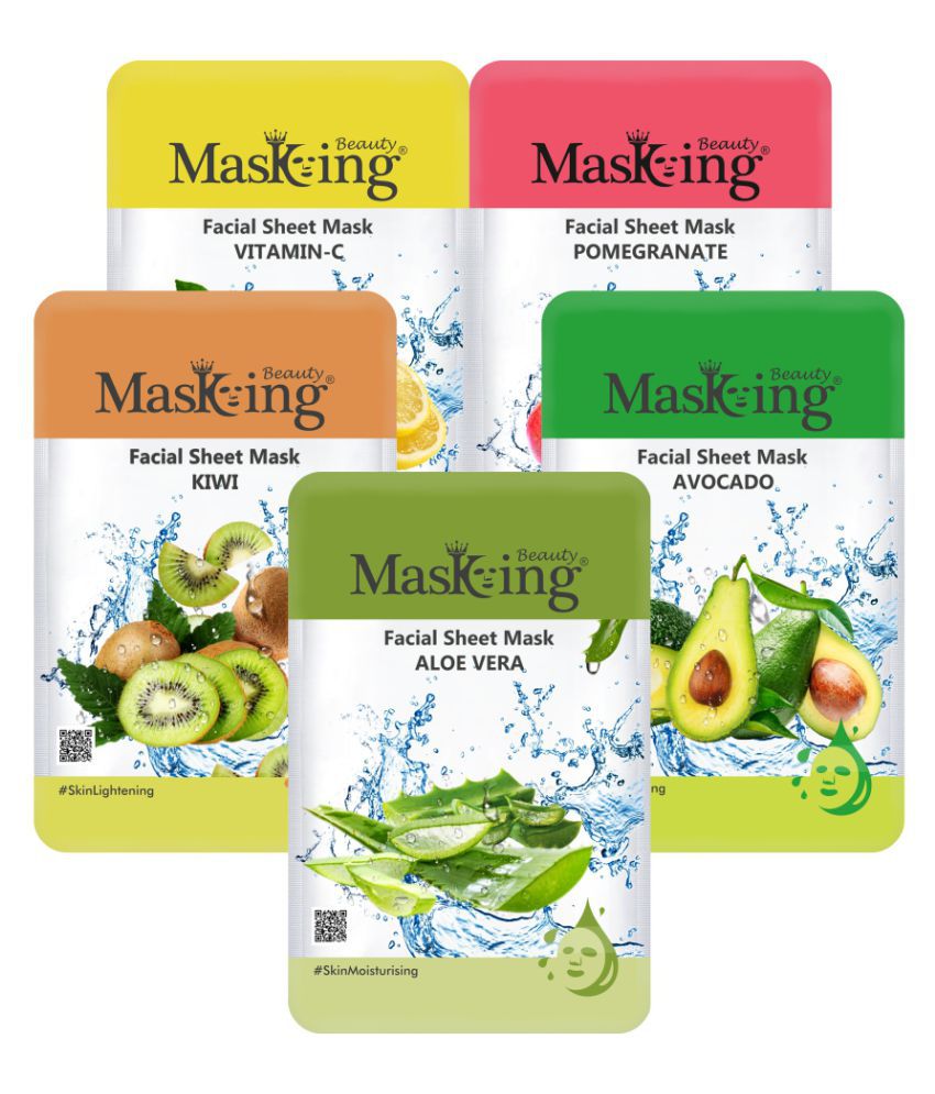     			Masking Beauty Lemon Pomegranate Kiwi Avocado Aloe Vera Face Sheet Mask 100 ml Pack of 5